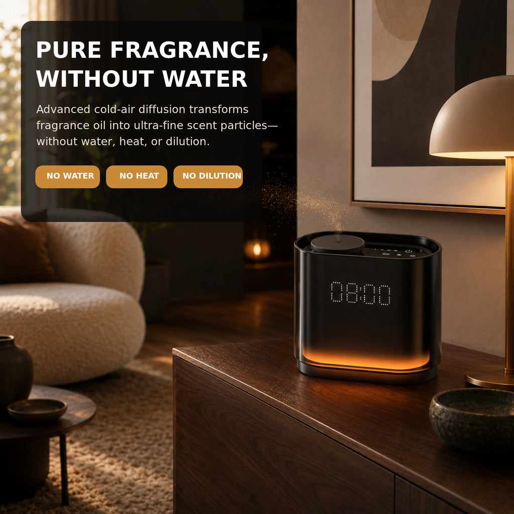 Waterless Diffuser for Home,1500 Sq Ft,LED Clock Display & Ambient Light, Smart Aroma Diffuser APP,Ultra Quiet Scent Air Machine, 4 Scent Levels, 1/3/6/12H Timer, 60ml