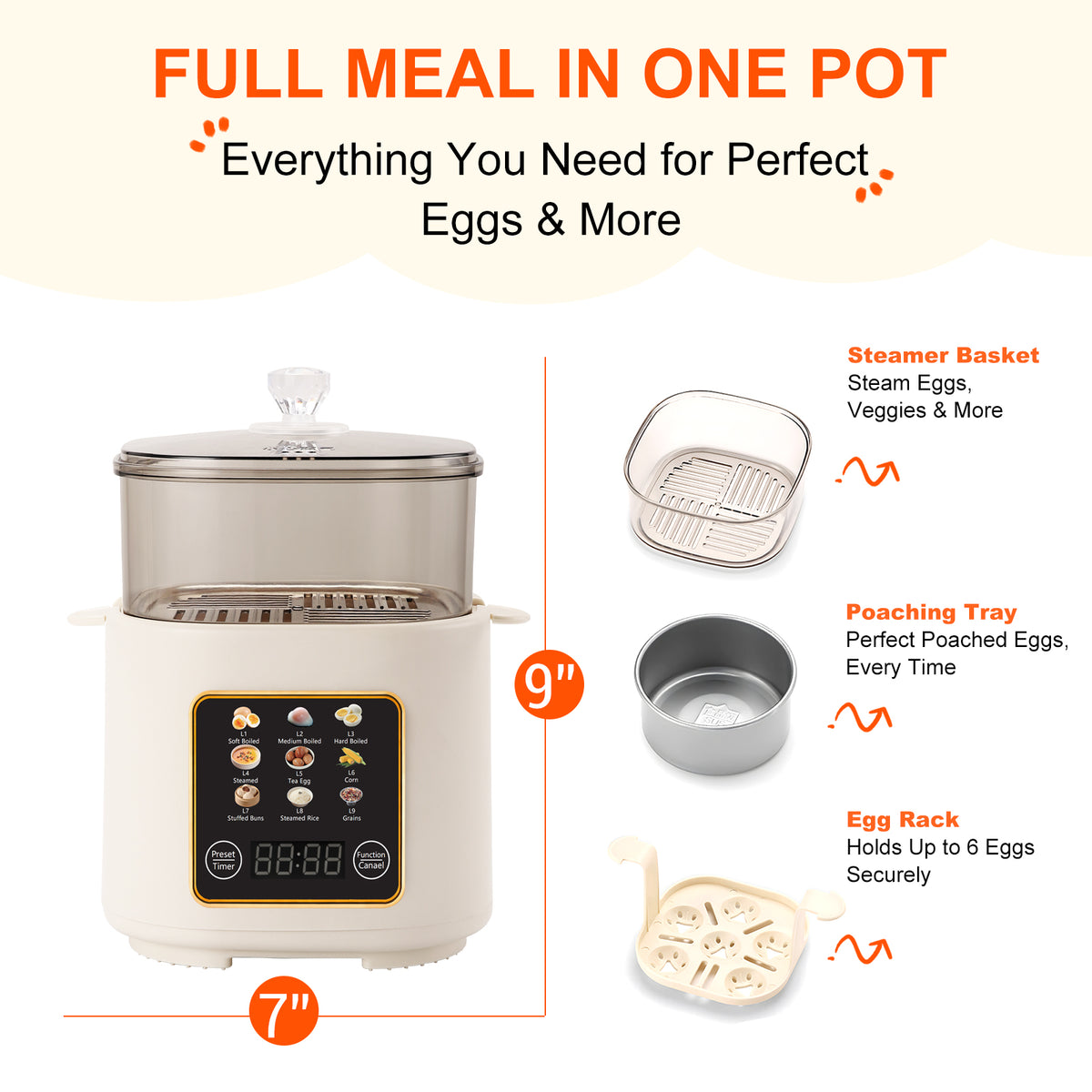 Electric Hard Boiled Egg Cooker & Mini Food Steamer,24H Delay Start