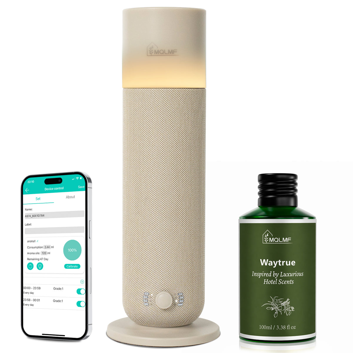 Fabric-Wrapped Waterless Scent Diffuser with 60 ml Oils, 1,000 Sq. Ft.