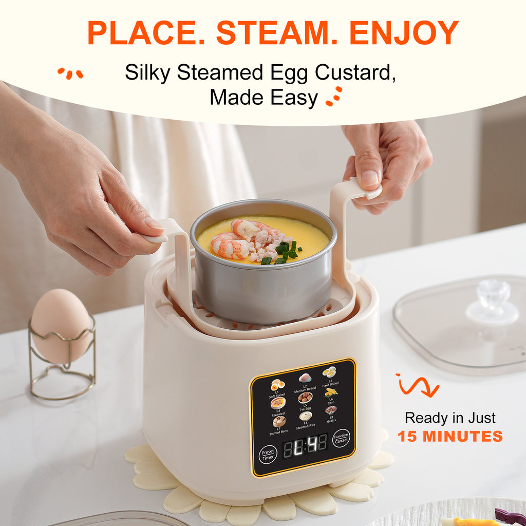 Electric Hard Boiled Egg Cooker & Mini Food Steamer,24H Delay Start