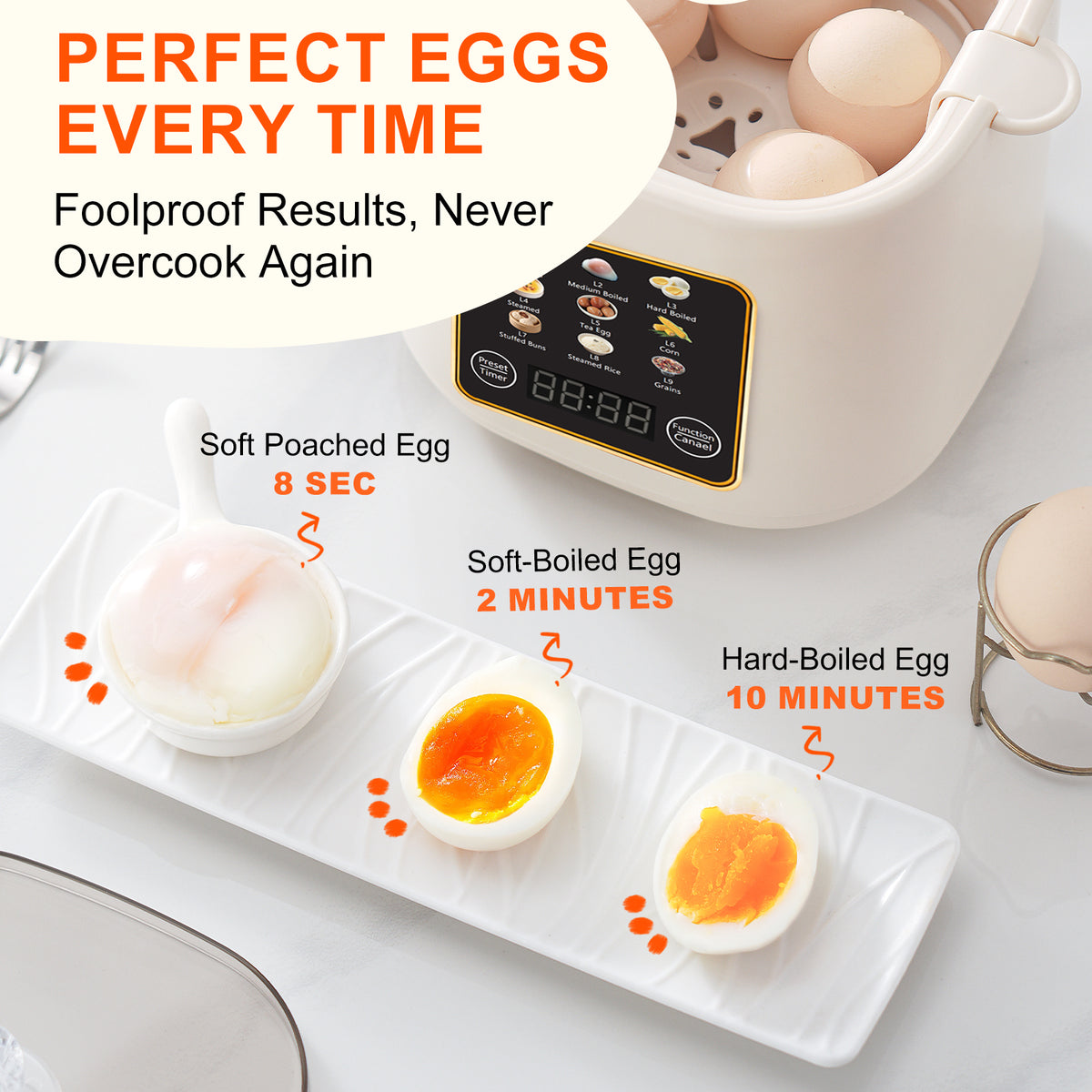 Electric Hard Boiled Egg Cooker & Mini Food Steamer,24H Delay Start