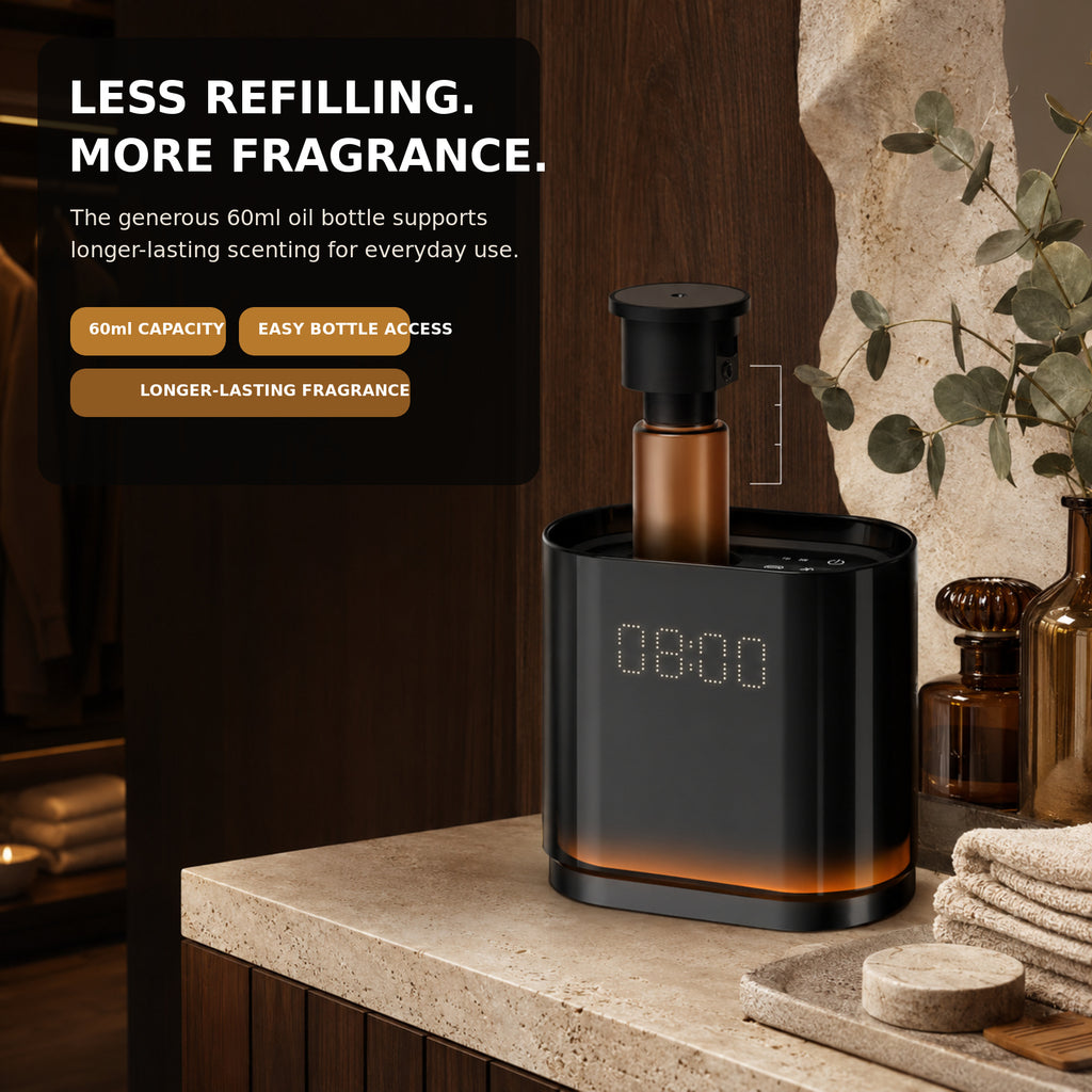 Waterless Diffuser for Home,1500 Sq Ft,LED Clock Display & Ambient Light, Smart Aroma Diffuser APP,Ultra Quiet Scent Air Machine, 4 Scent Levels, 1/3/6/12H Timer, 60ml