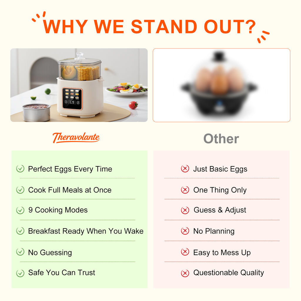 Electric Hard Boiled Egg Cooker & Mini Food Steamer,24H Delay Start
