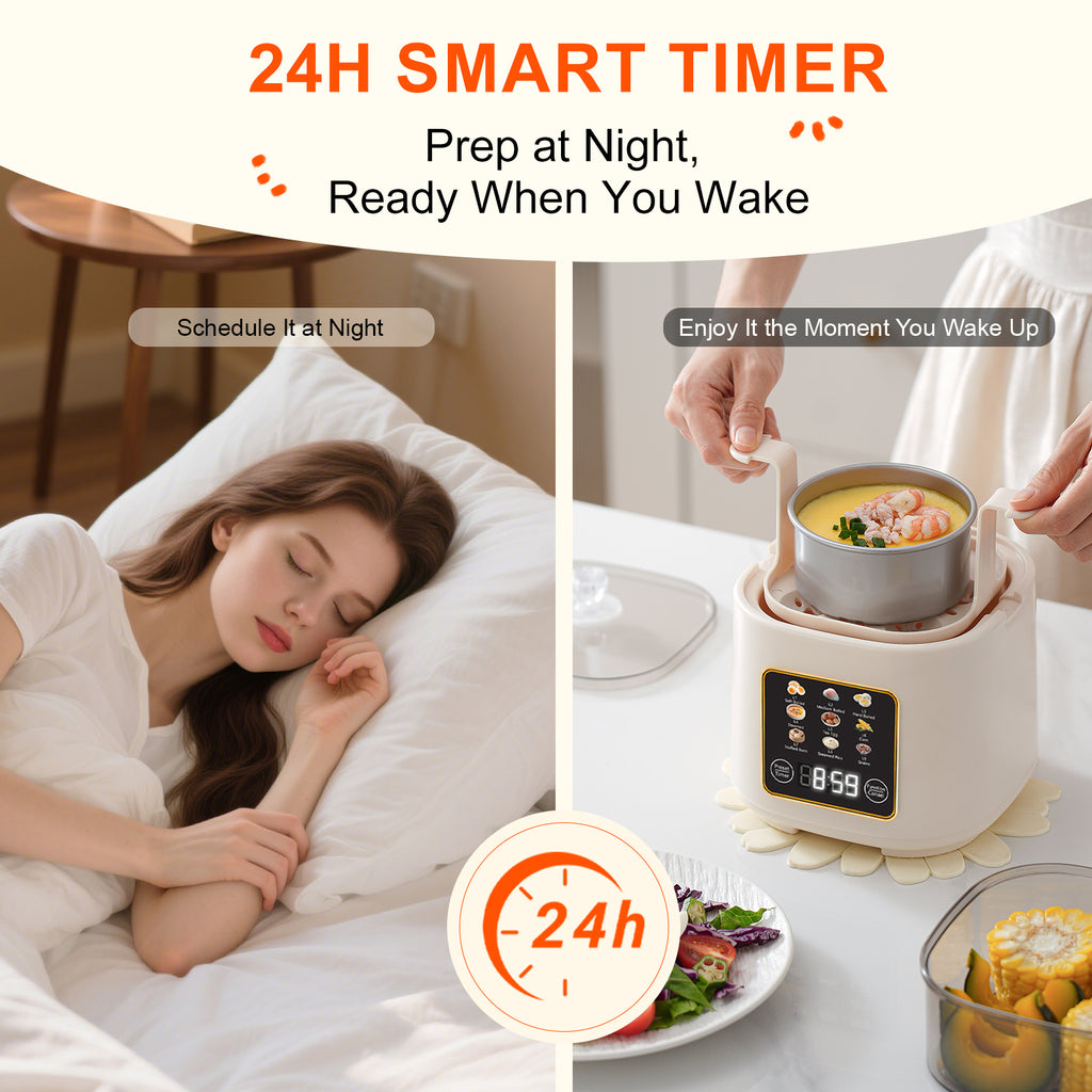 Electric Hard Boiled Egg Cooker & Mini Food Steamer,24H Delay Start