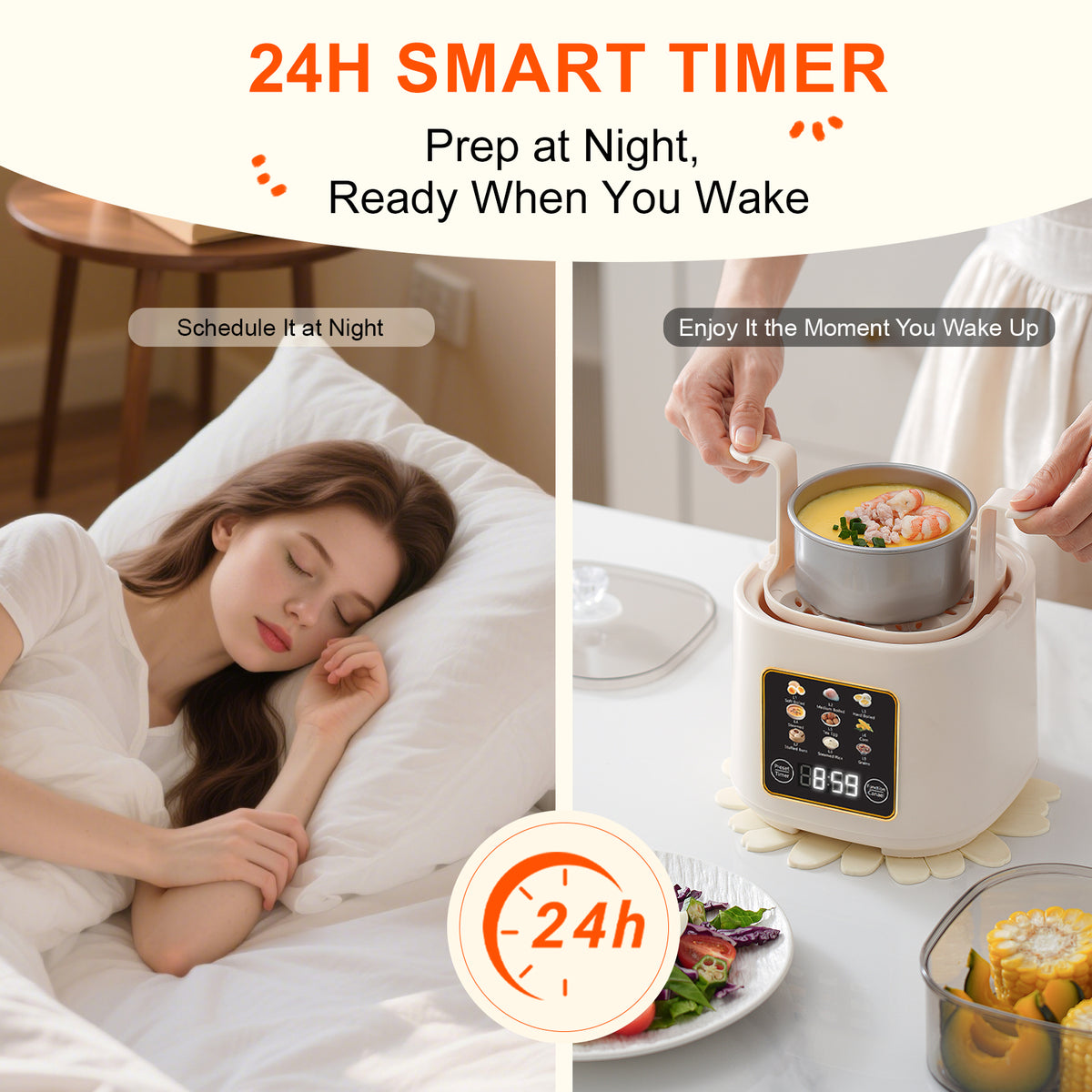 Electric Hard Boiled Egg Cooker & Mini Food Steamer,24H Delay Start