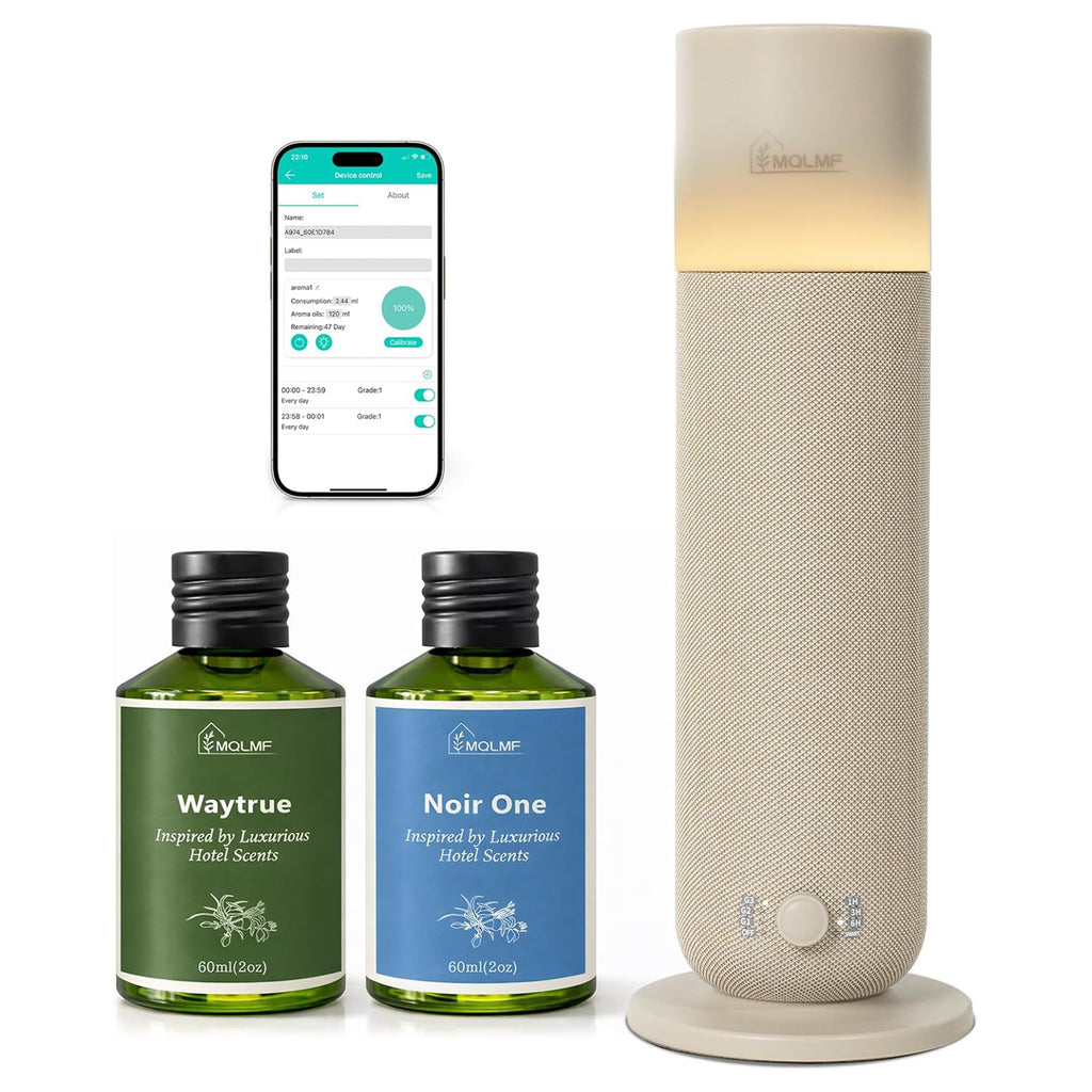 Fabric-Wrapped Waterless Scent Diffuser with 2 × 60 ml Oils, 1,000 Sq. Ft.