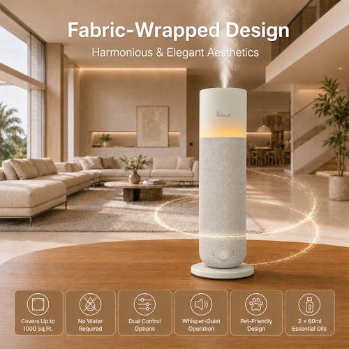 Fabric-Wrapped Waterless Scent Diffuser with 2 × 60 ml Oils, 1,000 Sq. Ft.