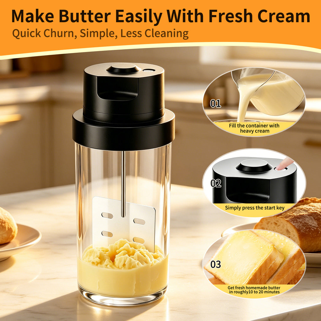 Electric Butter Churner,61 oz Glass Butter Maker Machine One-Touch Electric Butter Churner for Heavy Cream, Automatic Butter Make,Auto Shut-Off，10000RPM High-Speed Motor.