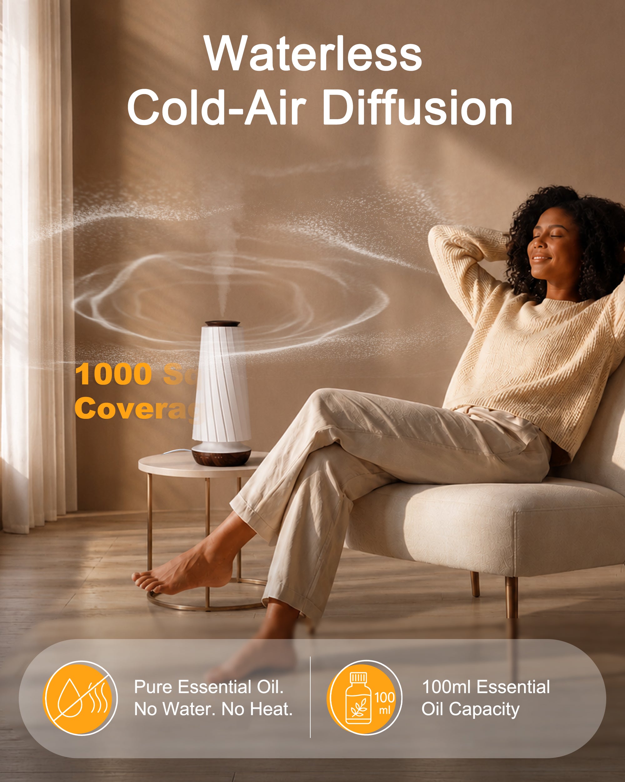 Waterless Scent Diffuser with Ambient Light, 1,000 Sq. Ft.