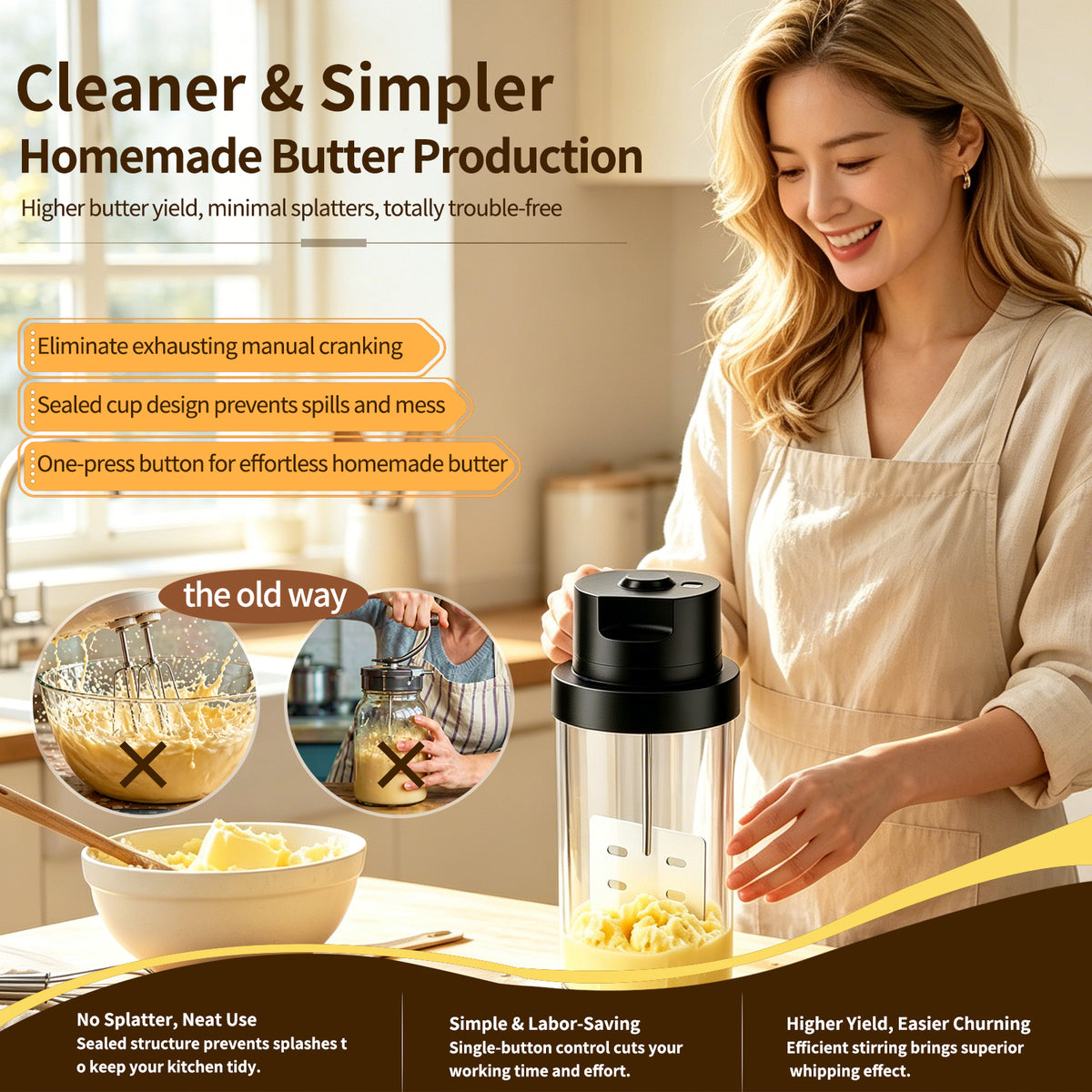 Electric Butter Churner,61 oz Glass Butter Maker Machine One-Touch Electric Butter Churner for Heavy Cream, Automatic Butter Make,Auto Shut-Off，10000RPM High-Speed Motor.