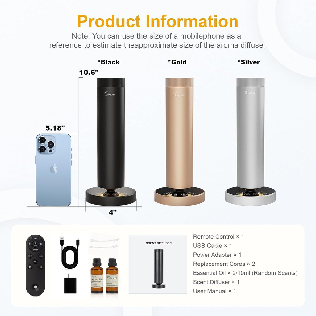 Aluminum Waterless Scent Diffuser with Ambient Light, 1,500 Sq. Ft.