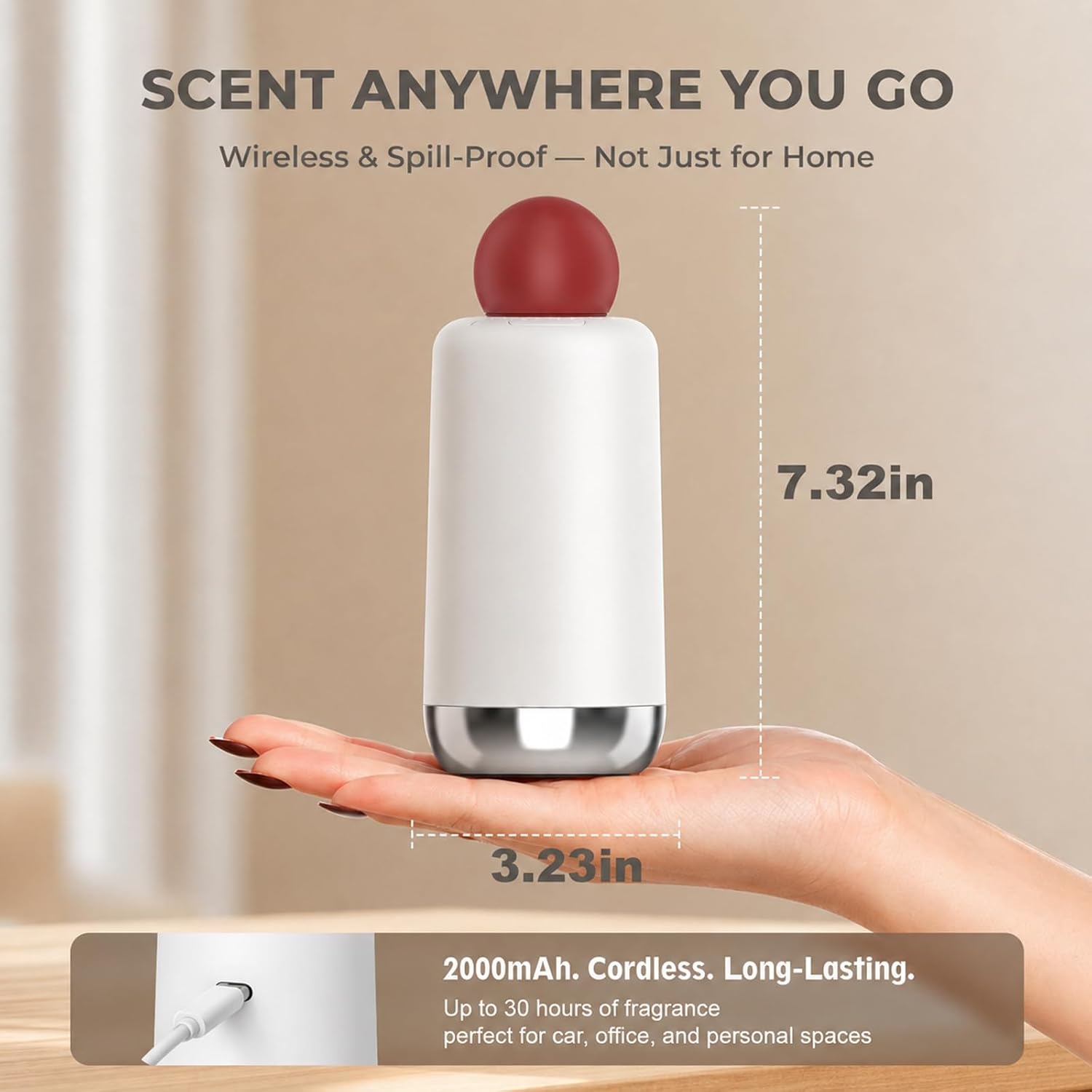 Rechargeable Waterless Scent Diffuser, 1,000 Sq. Ft.