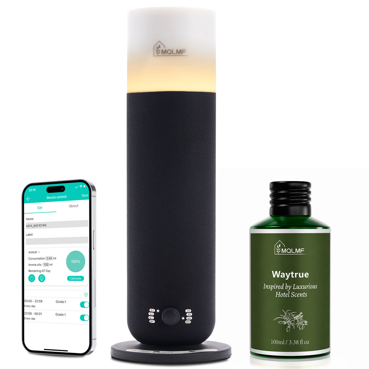 Fabric-Wrapped Waterless Scent Diffuser with 60 ml Oils, 1,000 Sq. Ft.