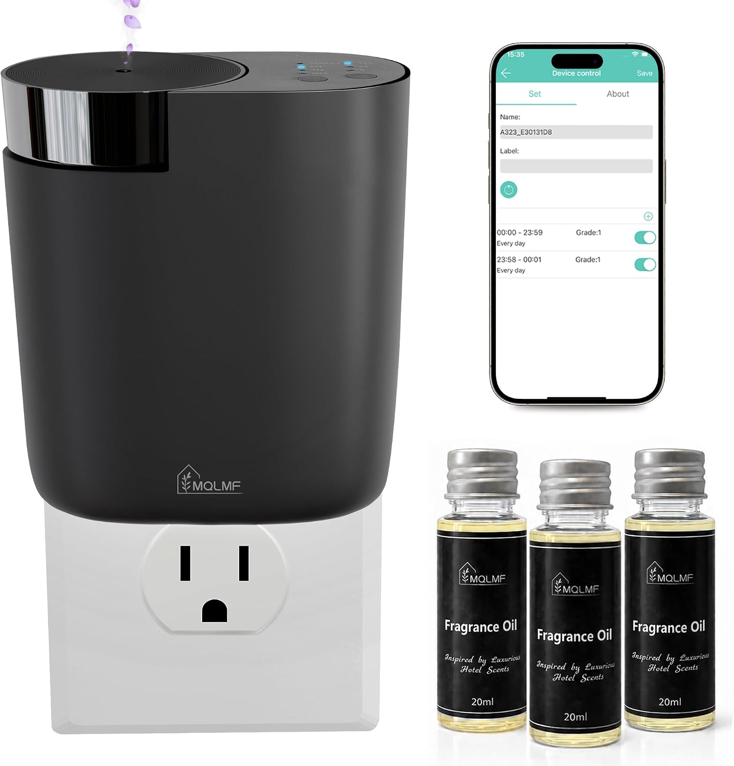 Plug-In Waterless Scent Diffuser with 3 × 20 ml Oils, 800 Sq. Ft.