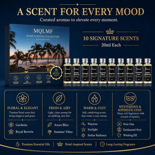 5 Signature Hotel Scents & 5 Everyday Home Scents，10 x 20ml Aroma Oils for Waterless Diffusers.
