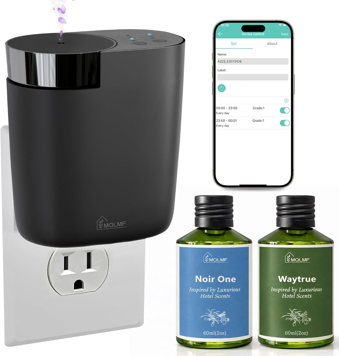 Plug-In Waterless Scent Diffuser with 3 × 20 ml Oils, 800 Sq. Ft.
