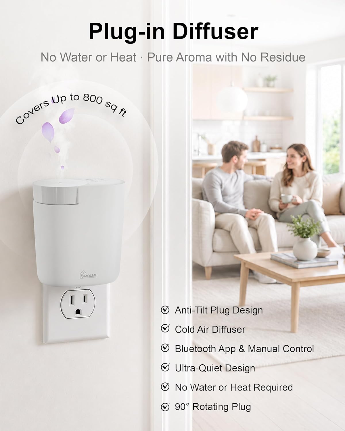 Plug-In Waterless Scent Diffuser with 3 × 20 ml Oils, 800 Sq. Ft.