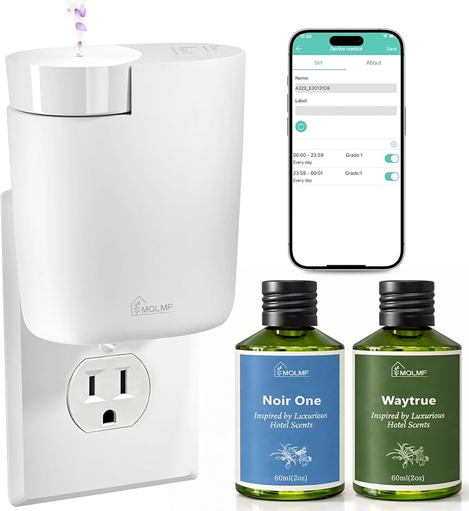 Plug-In Waterless Scent Diffuser with 3 × 20 ml Oils, 800 Sq. Ft.