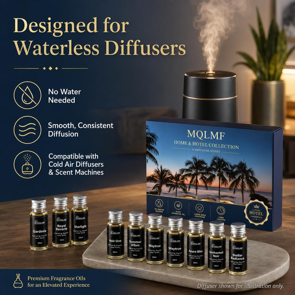 5 Signature Hotel Scents & 5 Everyday Home Scents，10 x 20ml Aroma Oils for Waterless Diffusers.