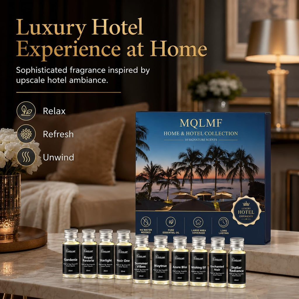 5 Signature Hotel Scents & 5 Everyday Home Scents，10 x 20ml Aroma Oils for Waterless Diffusers.