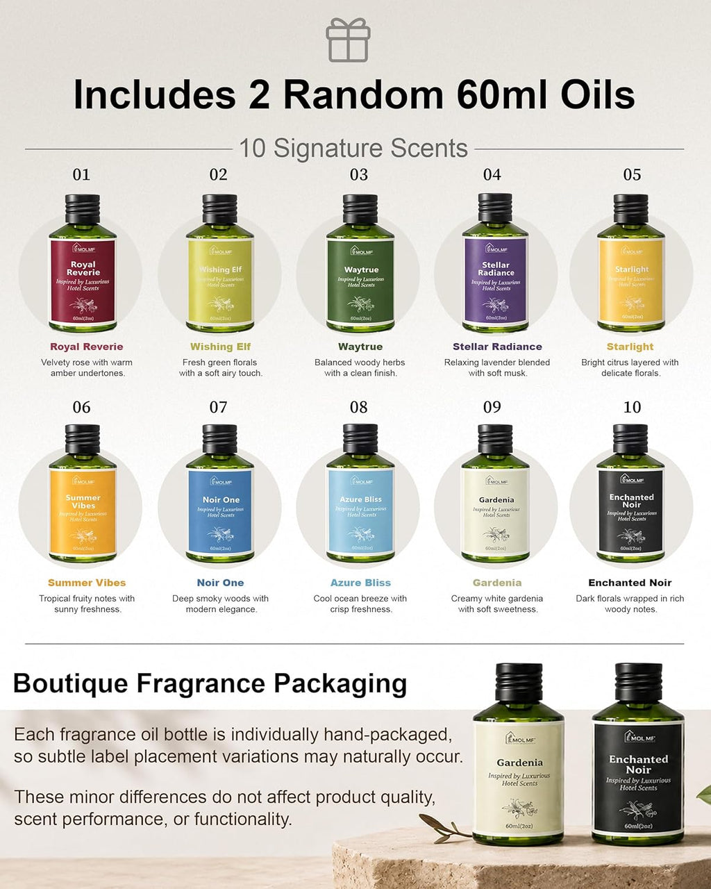 Fabric-Wrapped Waterless Scent Diffuser with 2 × 60 ml Oils, 1,000 Sq. Ft.