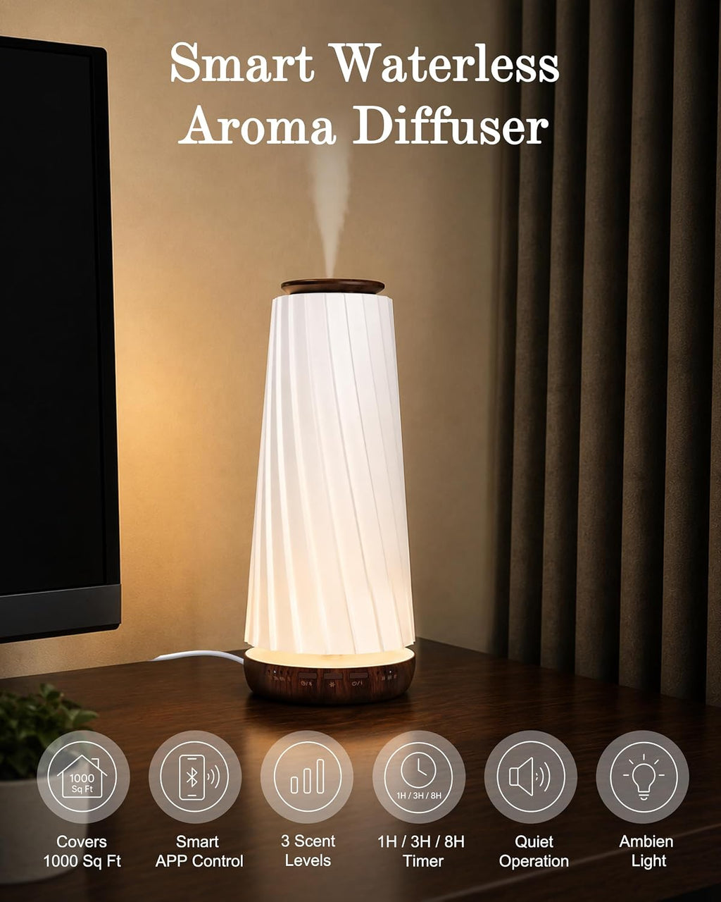 Waterless Scent Diffuser with Ambient Light, 1,000 Sq. Ft.