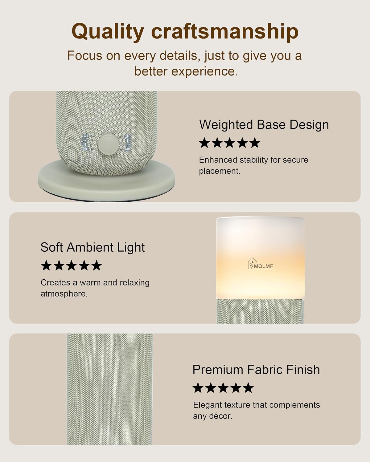 Fabric-Wrapped Waterless Scent Diffuser with 2 × 60 ml Oils, 1,000 Sq. Ft.