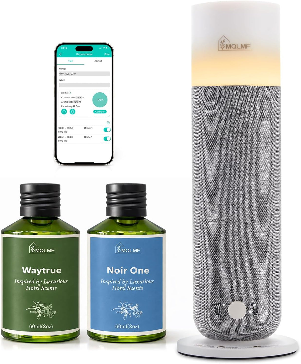 Fabric-Wrapped Waterless Scent Diffuser with 60 ml Oils, 1,000 Sq. Ft.