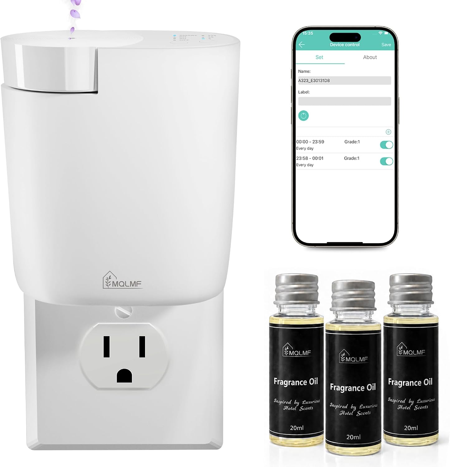 Plug-In Waterless Scent Diffuser with 3 × 20 ml Oils, 800 Sq. Ft.