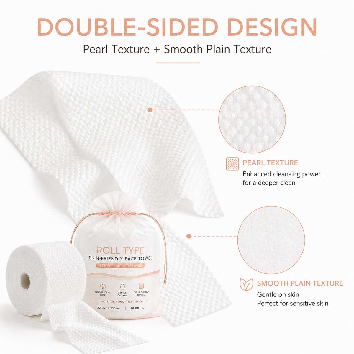 Face Towels Disposable Roll, 80 Count, 8.7 x 7.9