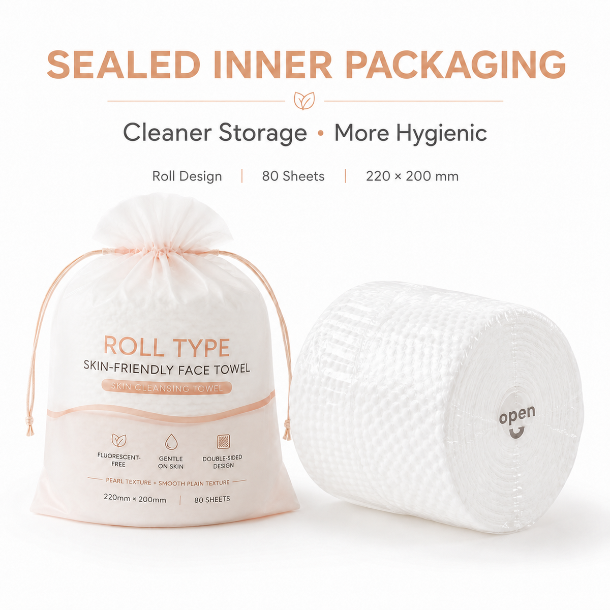 Face Towels Disposable Roll, 80 Count, 8.7 x 7.9