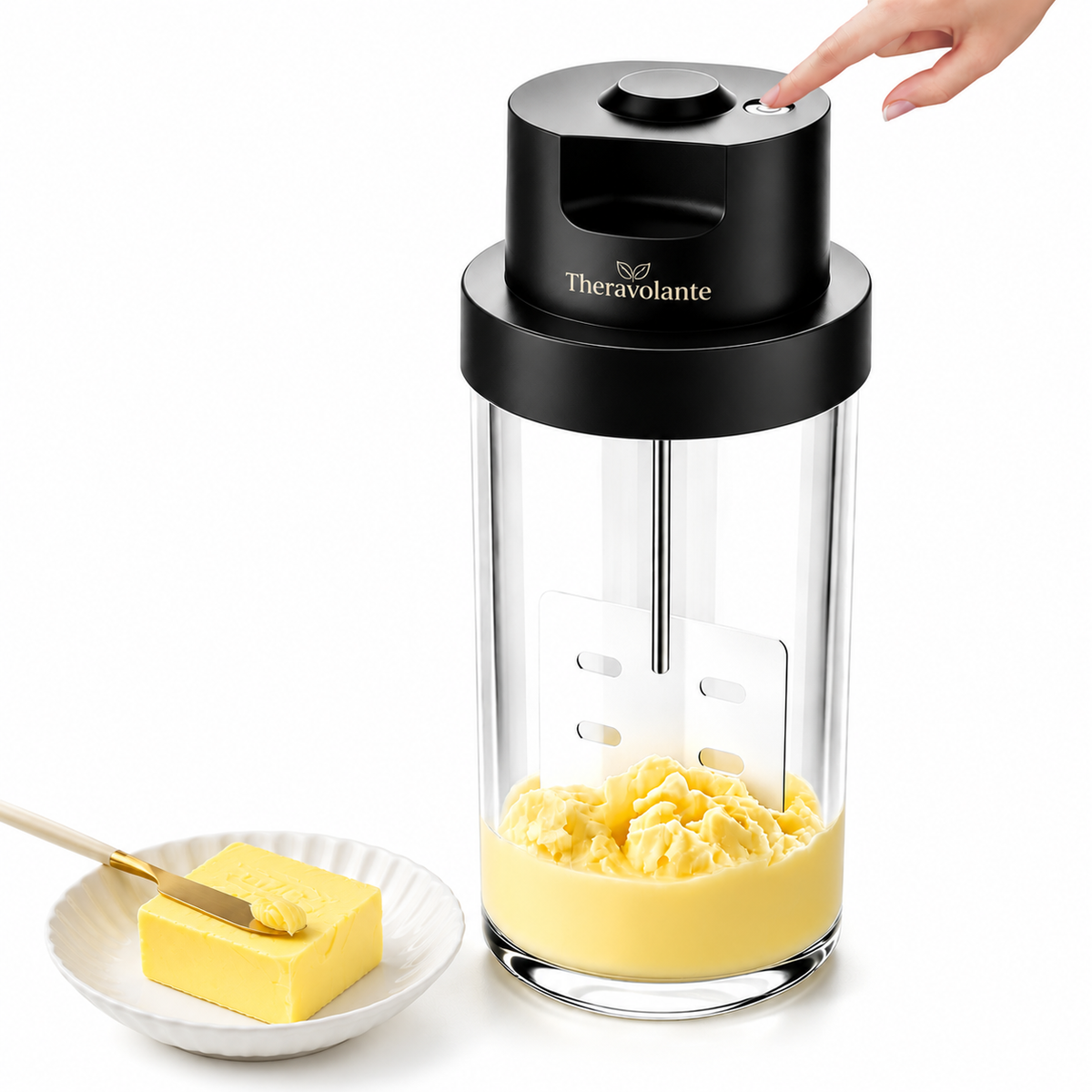 Electric Butter Churner,61 oz Glass Butter Maker Machine One-Touch Electric Butter Churner for Heavy Cream, Automatic Butter Make,Auto Shut-Off，10000RPM High-Speed Motor.