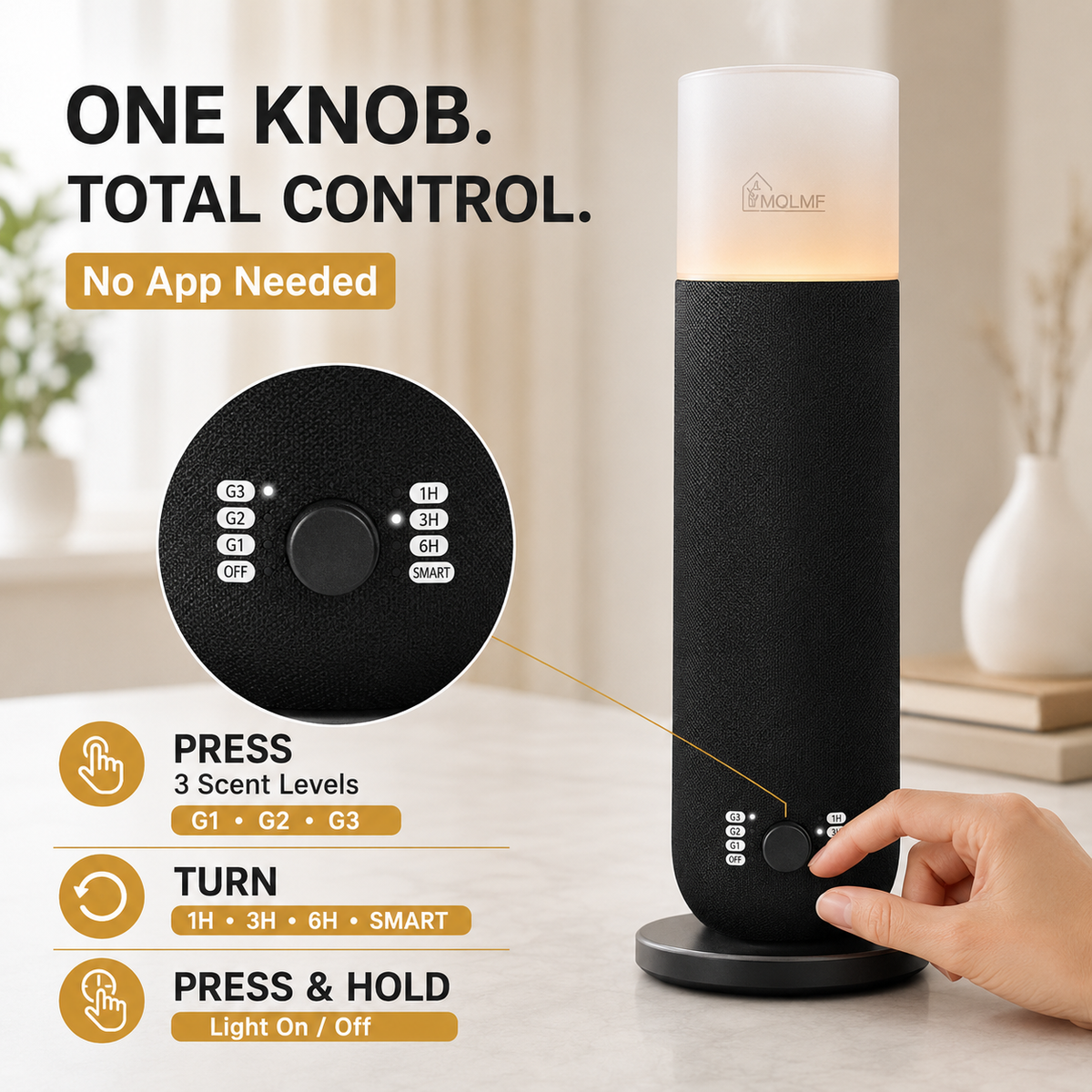 Fabric-Wrapped Waterless Scent Diffuser with 60 ml Oils, 1,000 Sq. Ft.