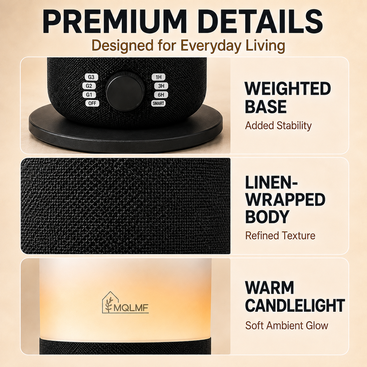 Fabric-Wrapped Waterless Scent Diffuser with 60 ml Oils, 1,000 Sq. Ft.