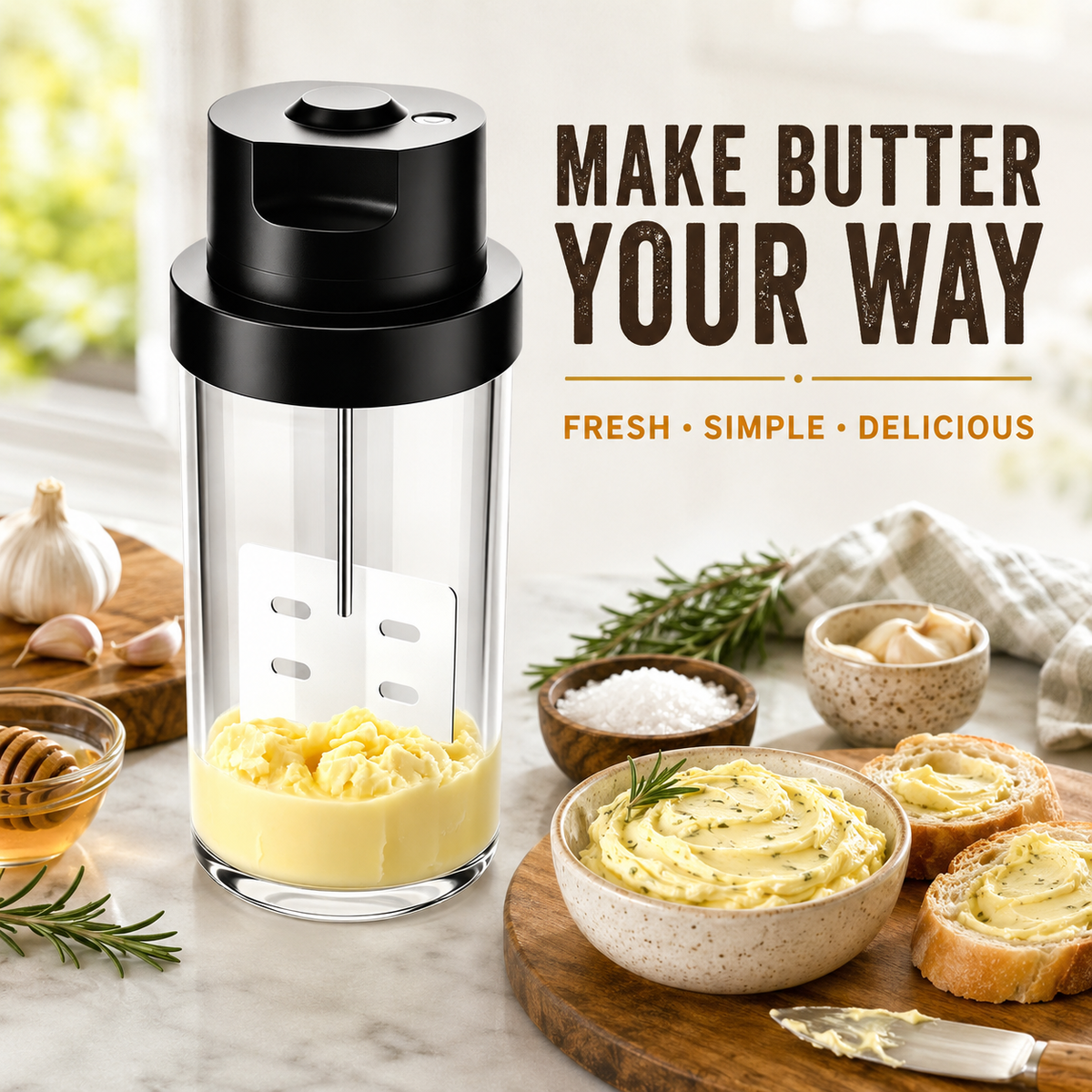 Electric Butter Churner,61 oz Glass Butter Maker Machine One-Touch Electric Butter Churner for Heavy Cream, Automatic Butter Make,Auto Shut-Off，10000RPM High-Speed Motor.