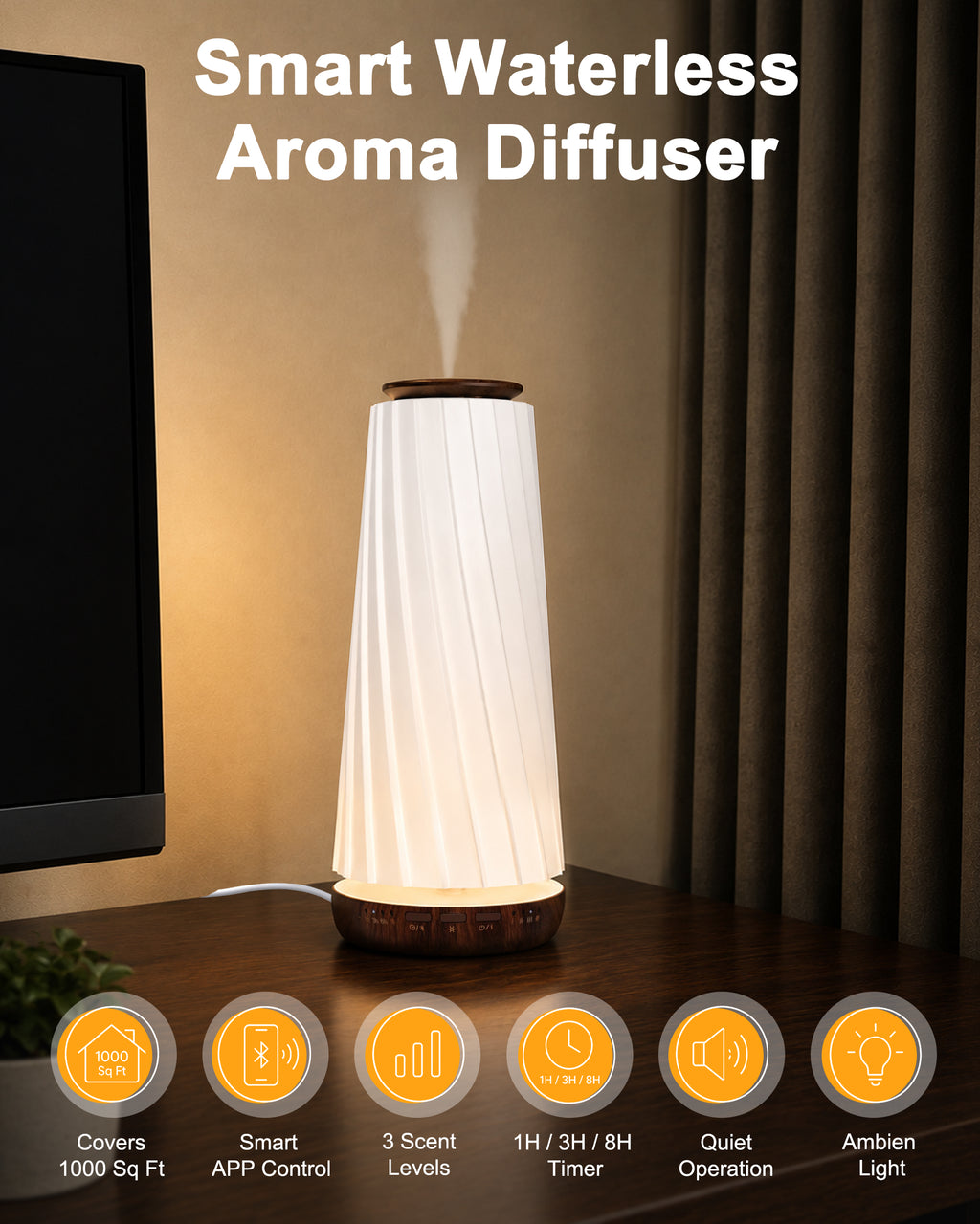 Waterless Scent Diffuser with Ambient Light, 1,000 Sq. Ft.